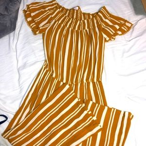 Mustard yellow striped jumpsuit XS